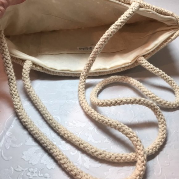 Lovely Hand Crocheted Cotton Floral Shoulder Bag 13"x9.5" - Picture 4 of 6